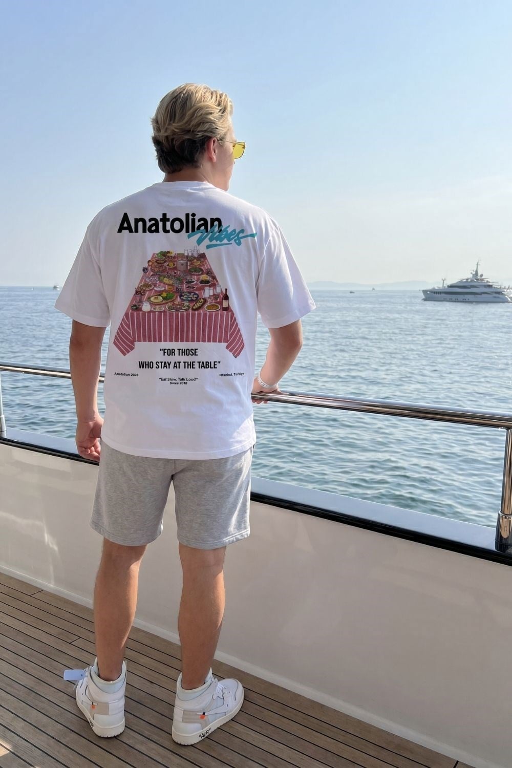 Erkek Anatolian Oversize Kırık Beyaz Premium T-Shirt