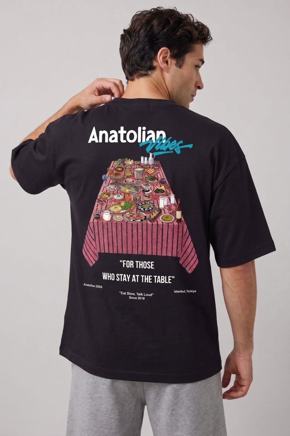 Erkek Anatolian Oversize Siyah Premium T-Shirt