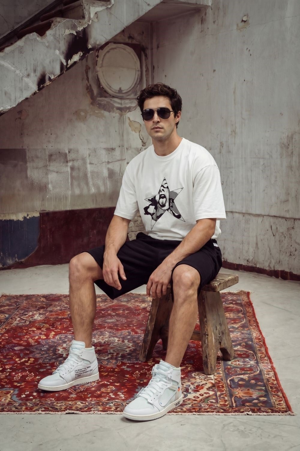 Erkek Chaos Oversize Kırık Beyaz Premium T-Shirt