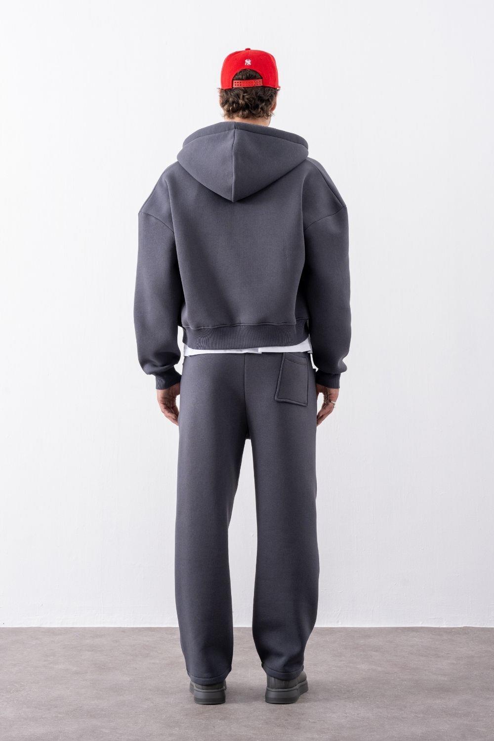 Erkek Boxy Oversize Fermuarlı Chill Antrasit Sweatshirt