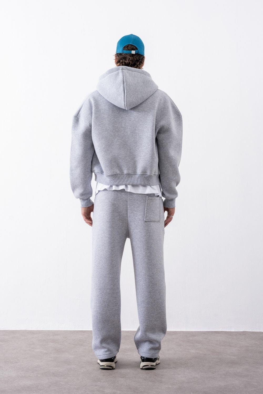 Erkek Boxy Oversize Fermuarlı Chill Gri Sweatshirt