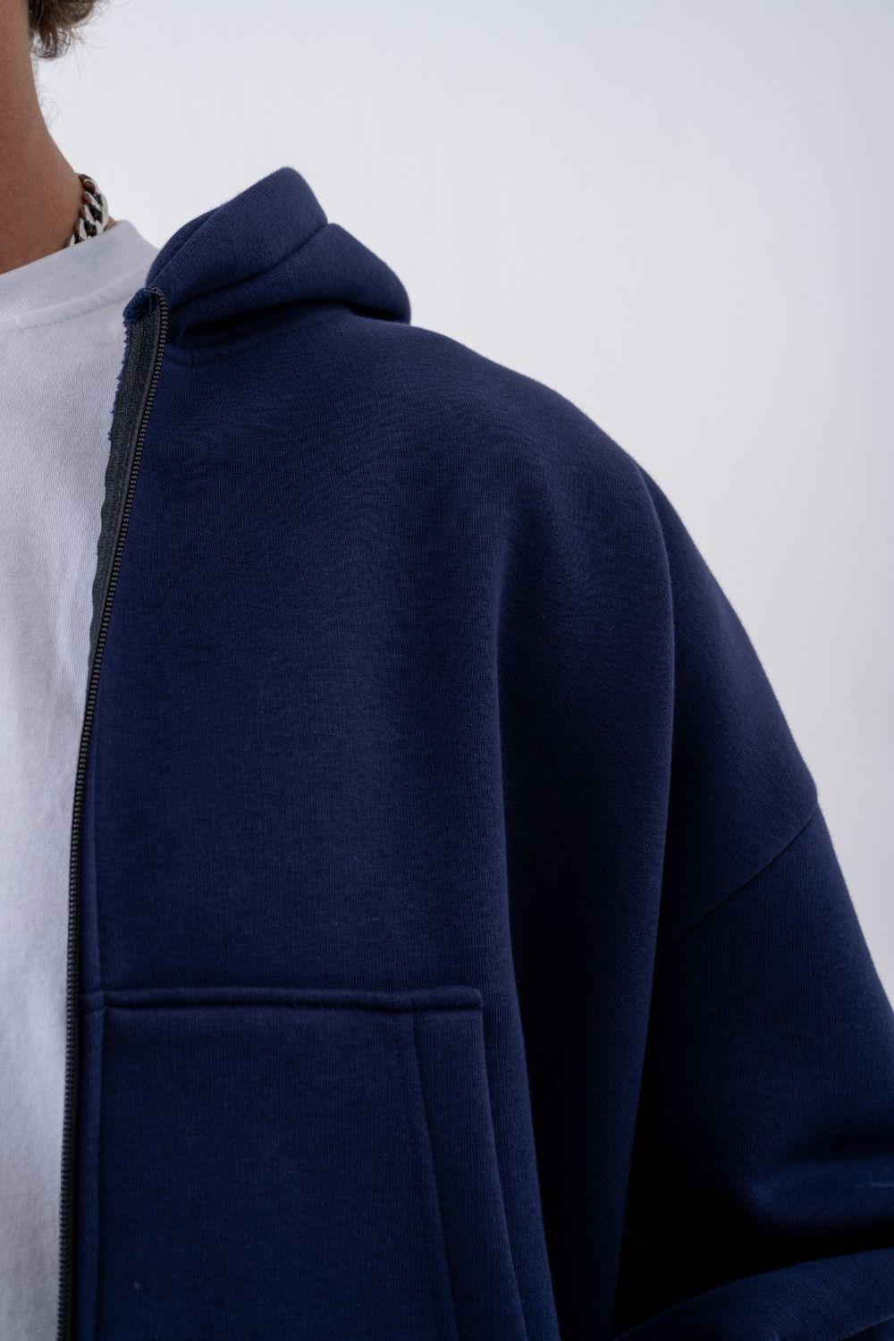 Erkek Boxy Oversize Fermuarlı Chill Lacivert Sweatshirt