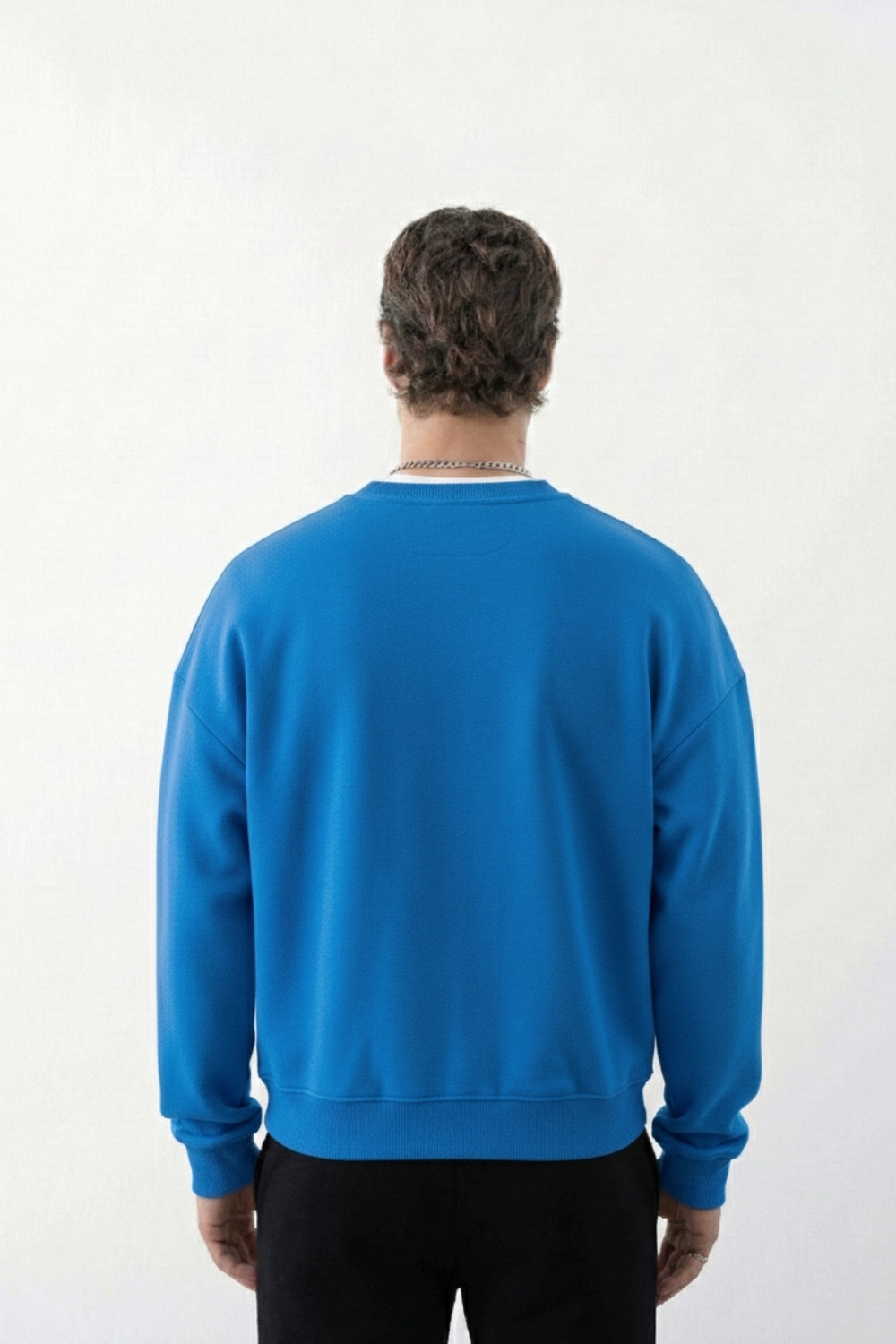 Erkek Boxy Oversize Mavi Sweatshirt
