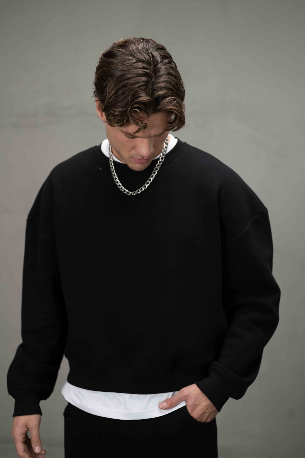 Erkek Boxy Oversize Siyah Sweatshirt