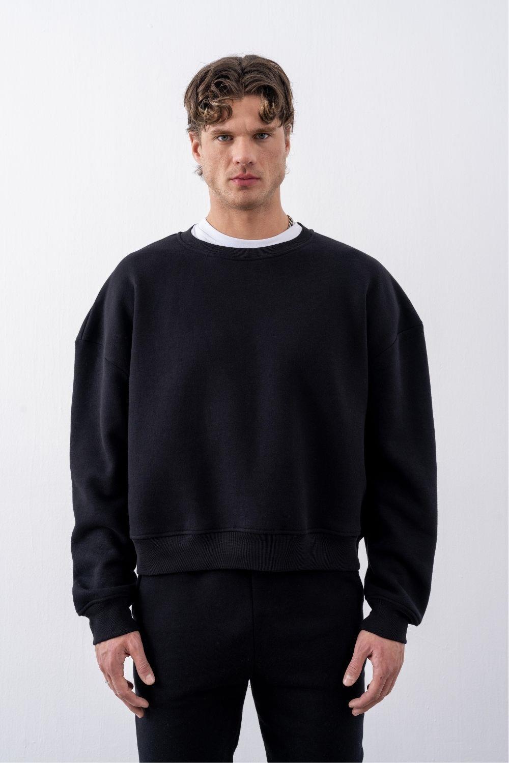 Erkek Boxy Oversize Siyah Sweatshirt