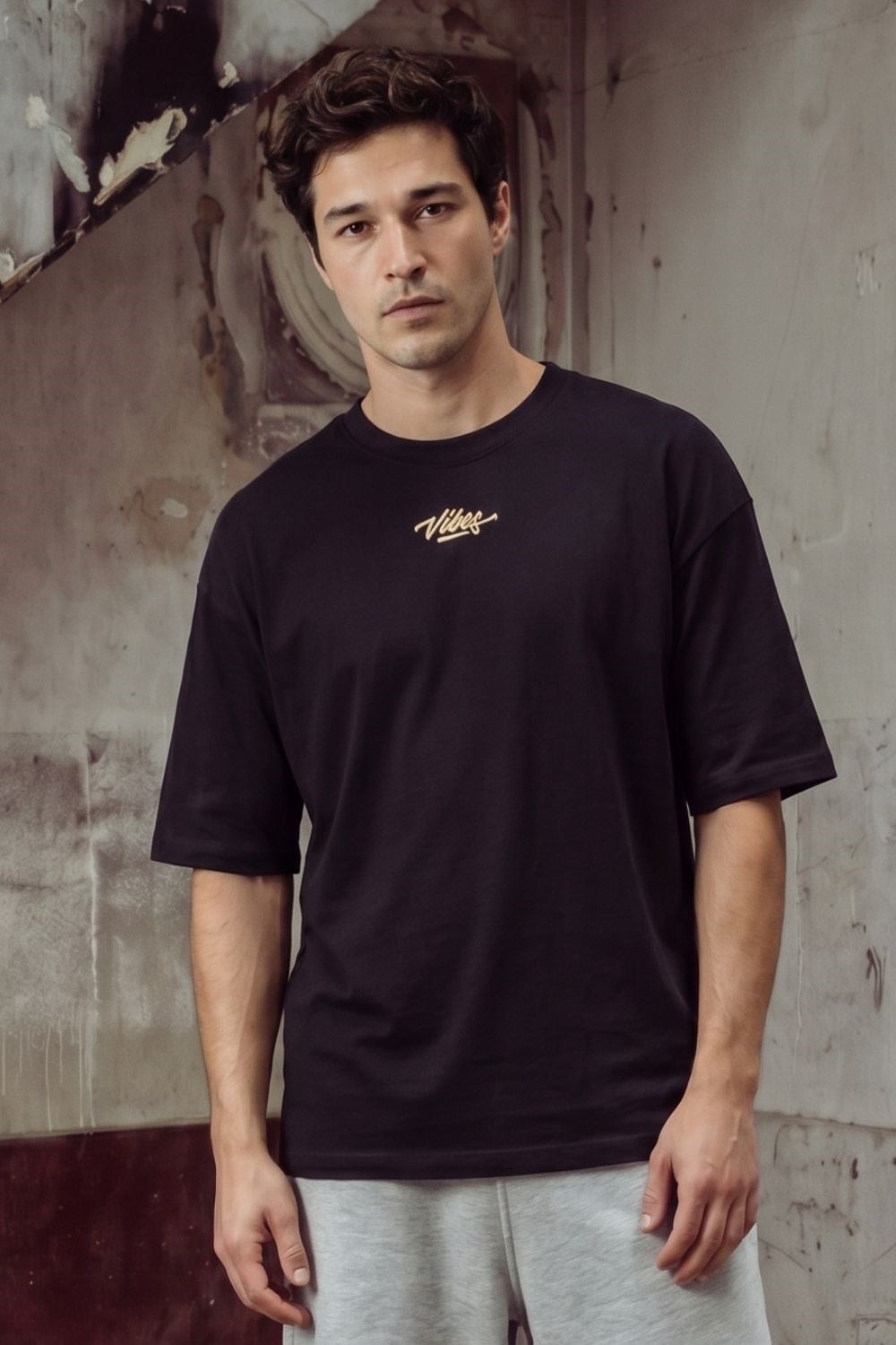 Erkek Rhytm Oversize Siyah Premium T-Shirt