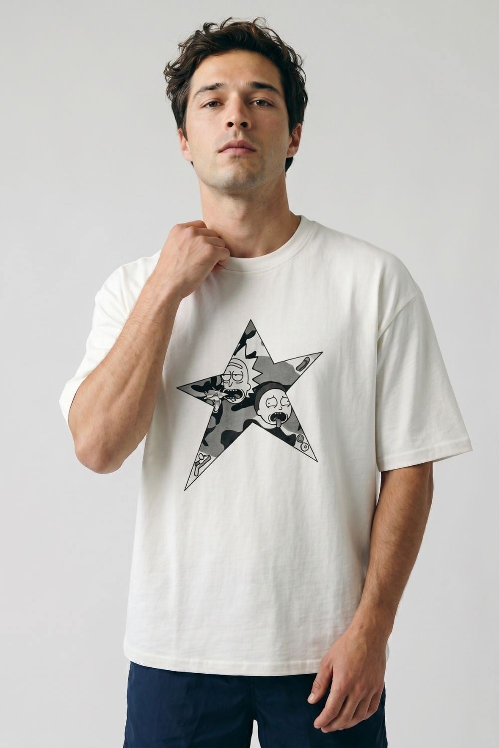 Erkek Rick Oversize Kırık Beyaz Premium T-Shirt