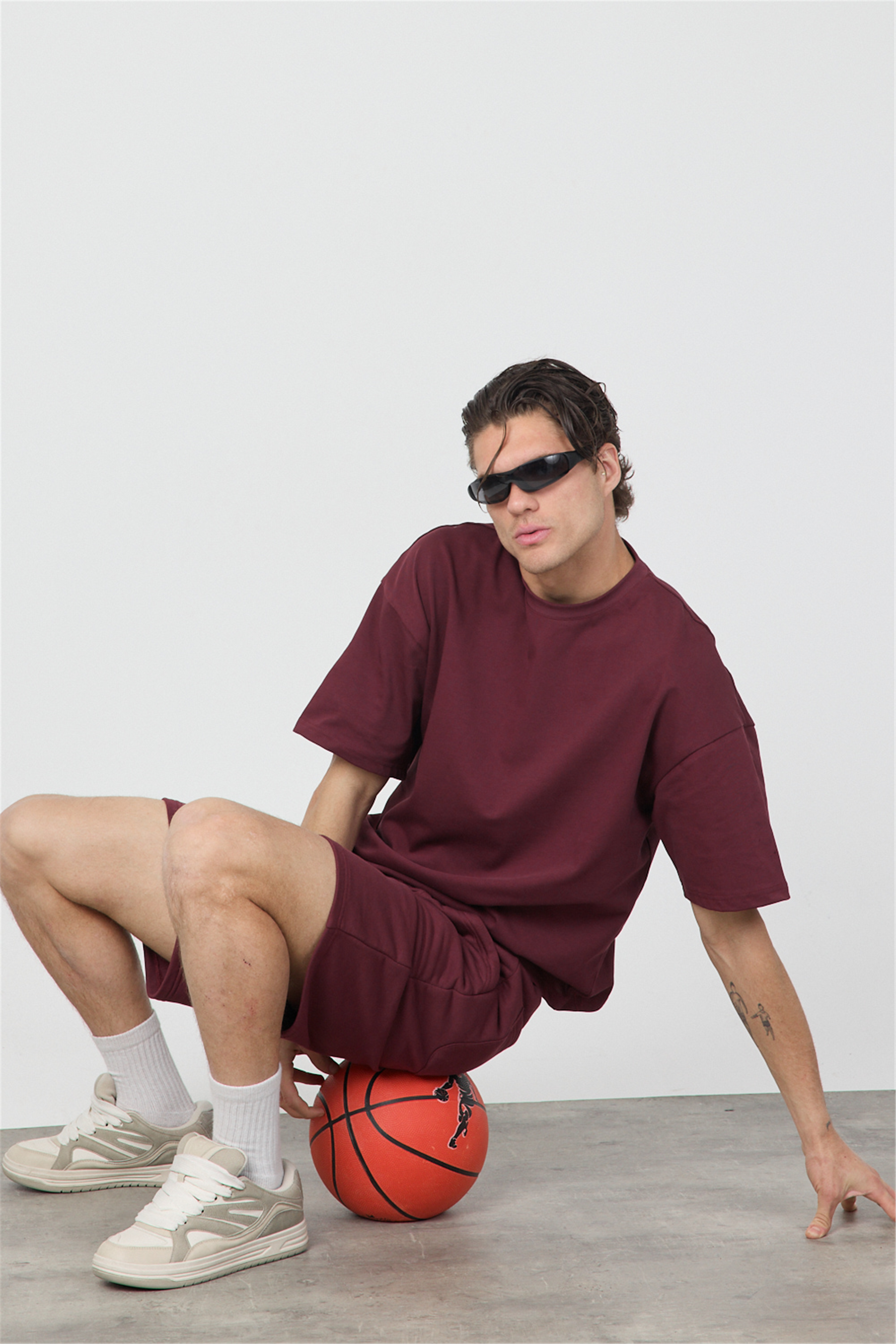 Erkek Chill Boxy Premium Bordo T-Shirt