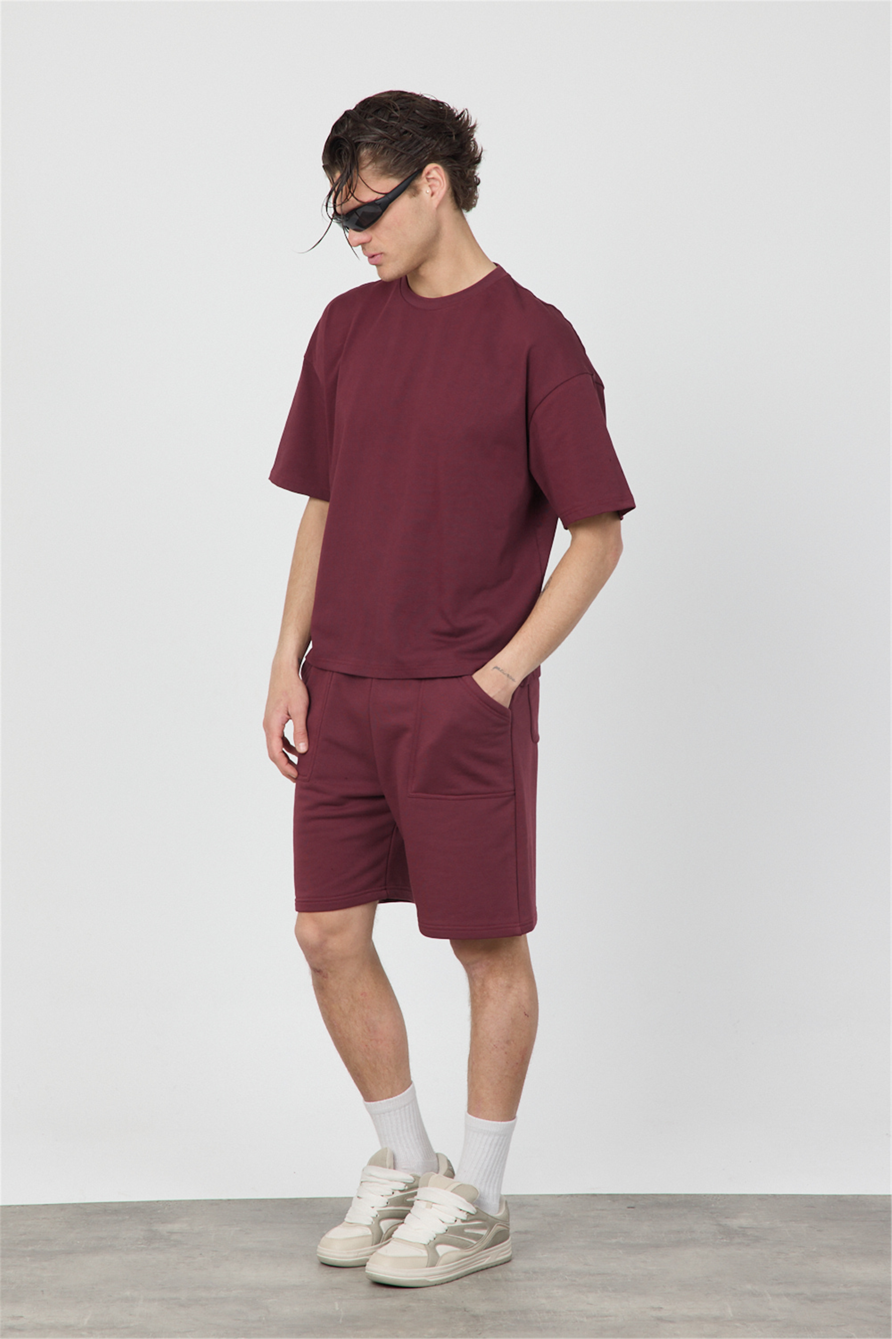 Erkek Chill Boxy Premium Bordo T-Shirt