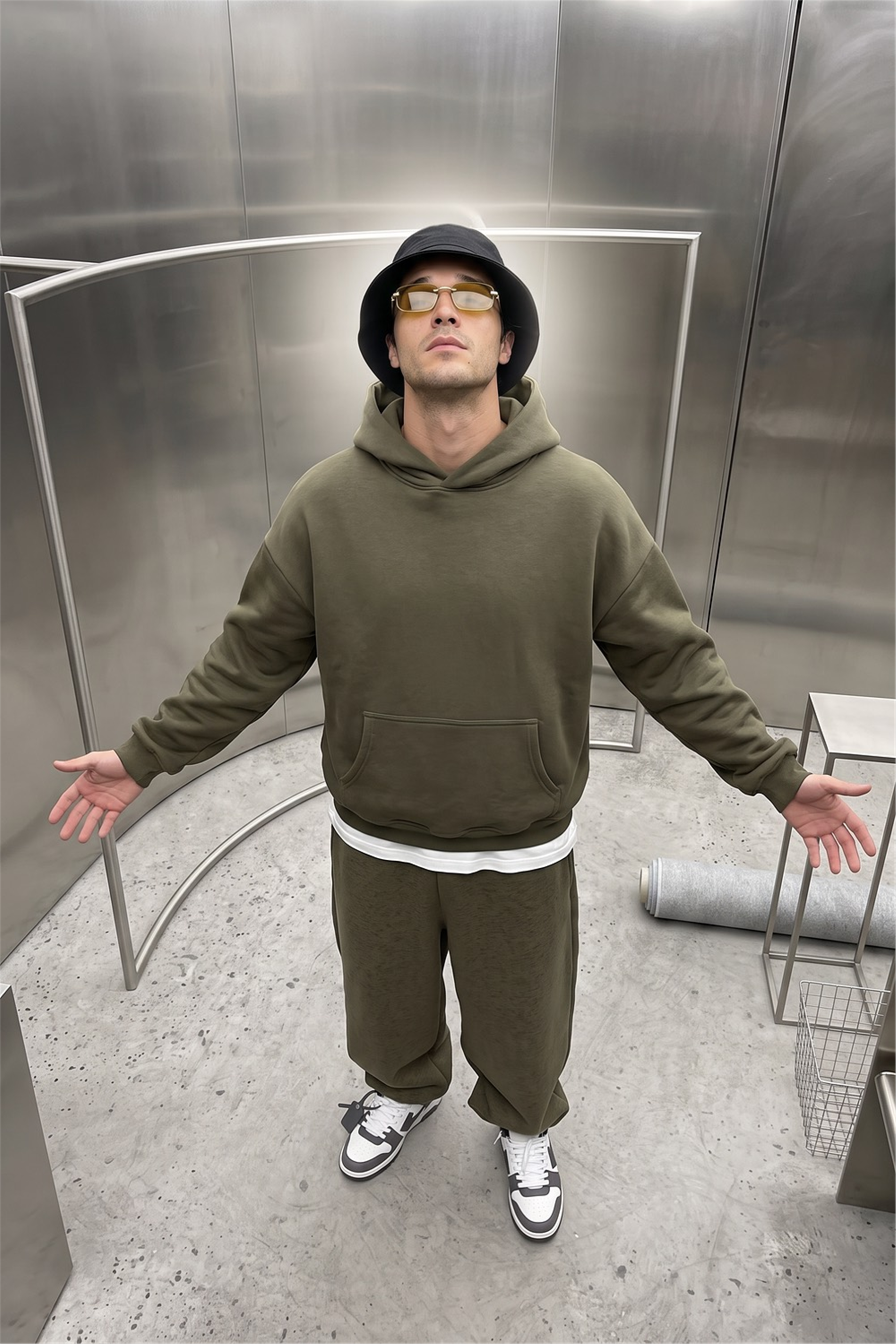 Erkek Chill Oversize Haki Hoodie