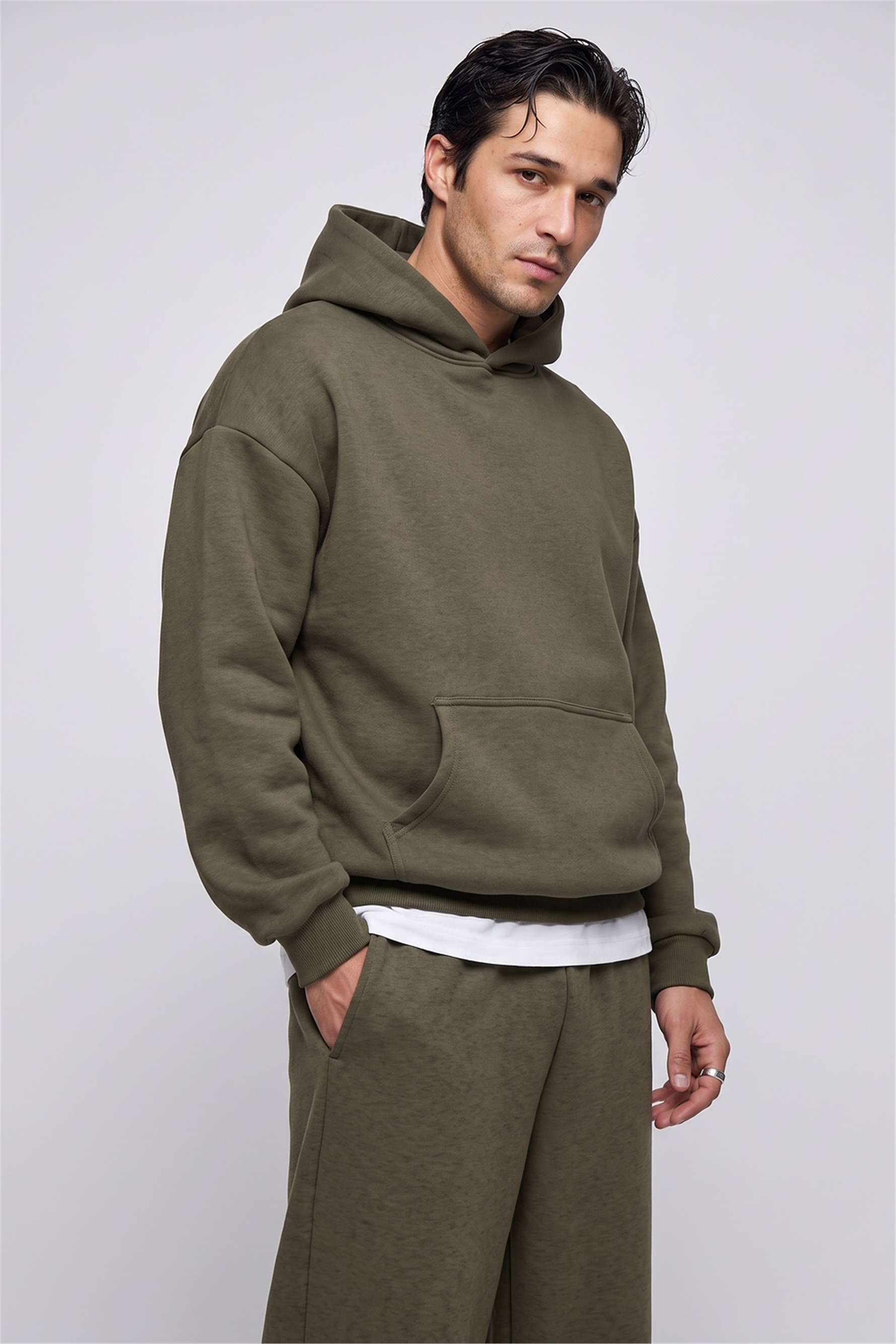 Erkek Chill Oversize Haki Hoodie