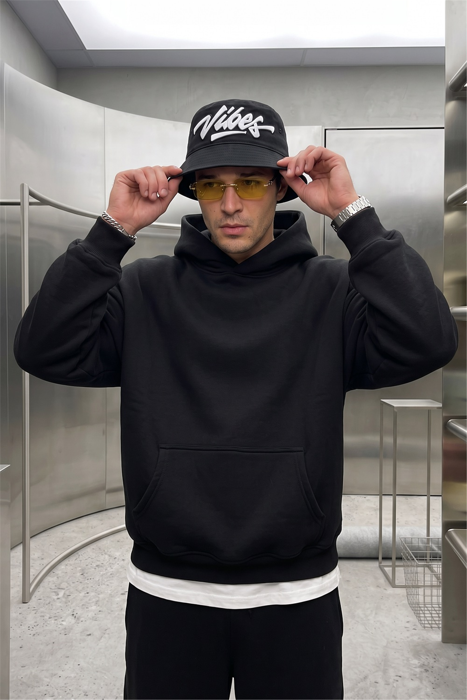 Erkek Chill Oversize Siyah Hoodie