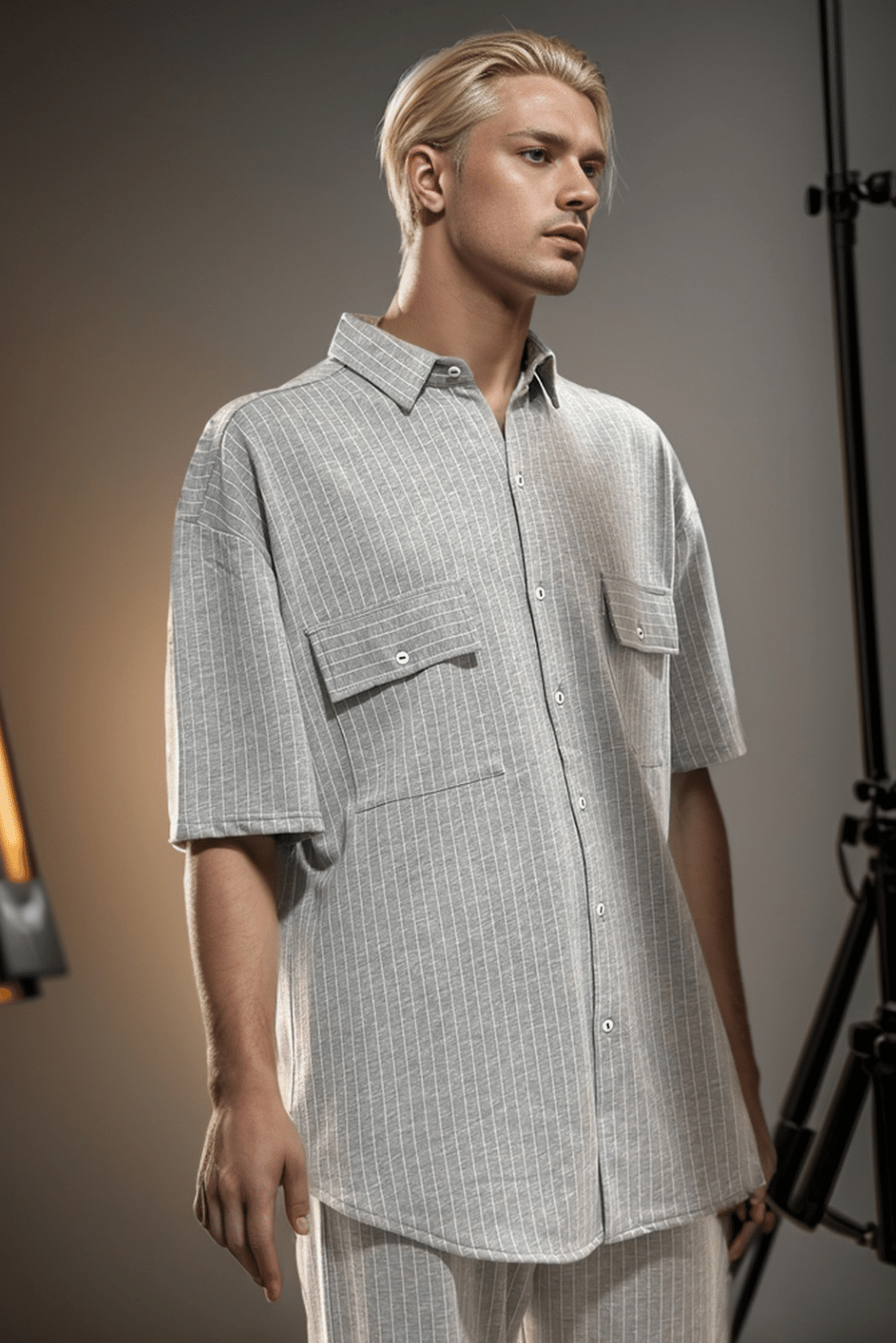 Erkek Çizgili Gri Takım