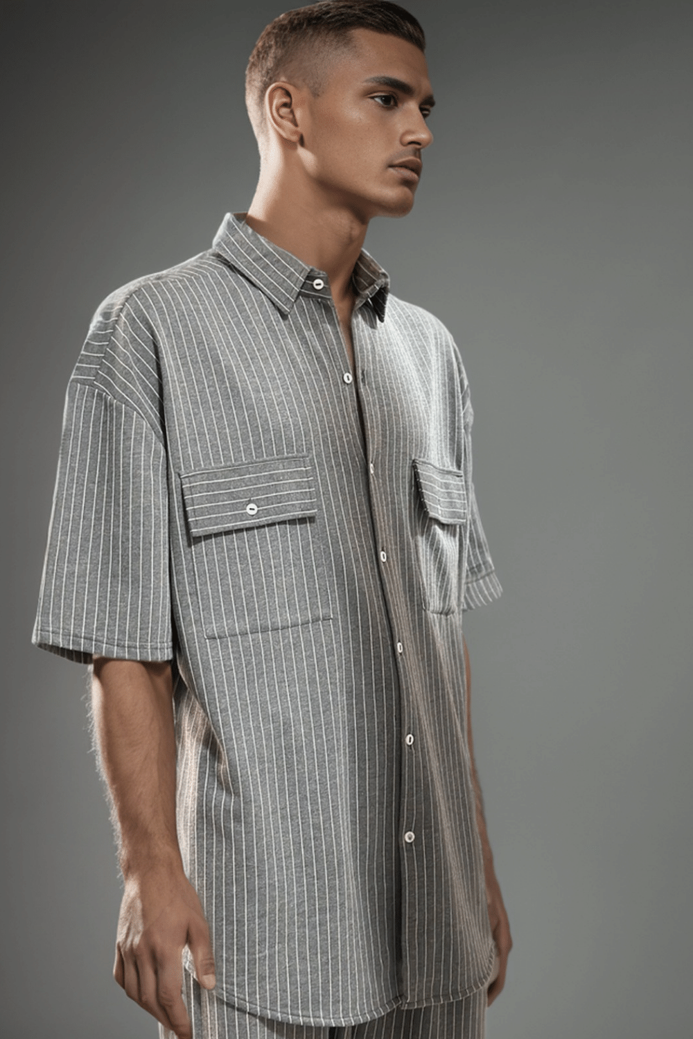 Erkek Çizgili Gri Takım