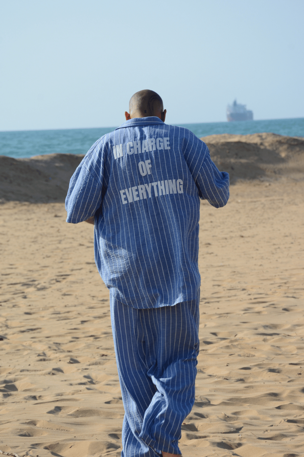 Erkek Çizgili Koyu Mavi Keten Takım