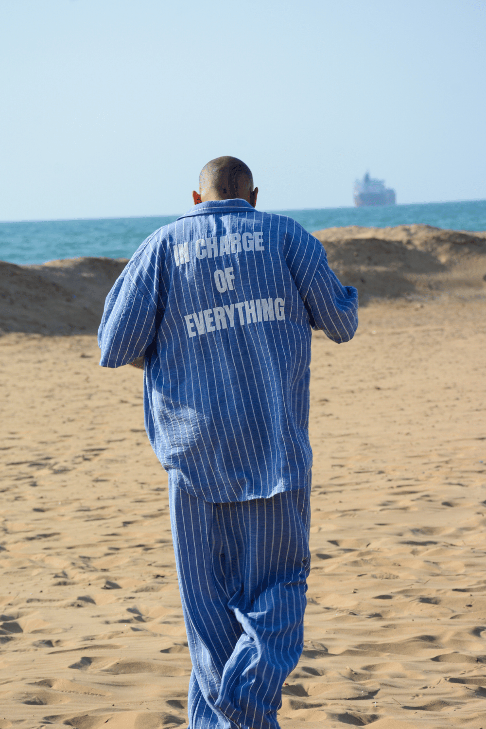 Erkek Çizgili Koyu Mavi Keten Takım