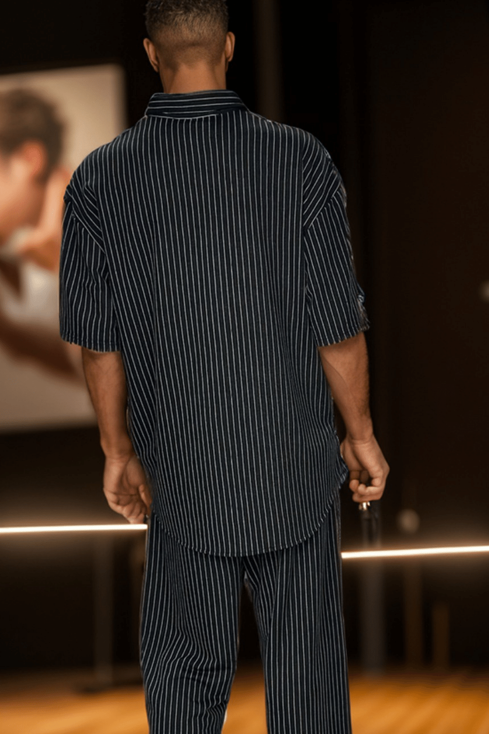 Erkek Çizgili Siyah Takım