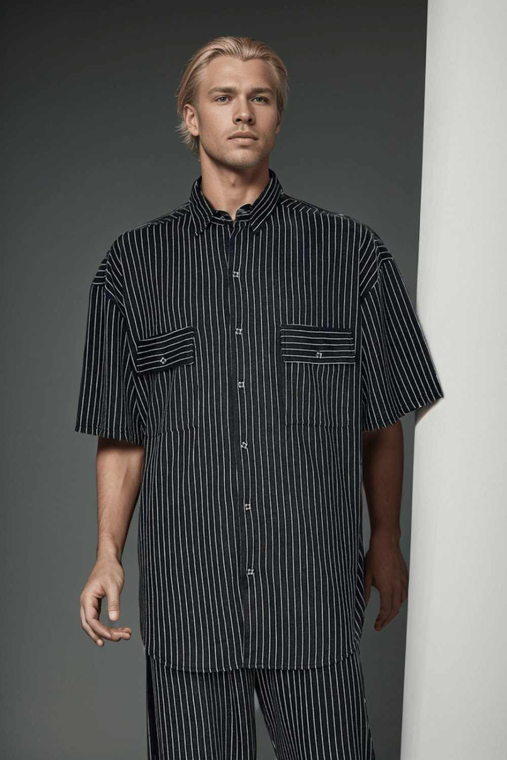 Erkek Çizgili Siyah Takım