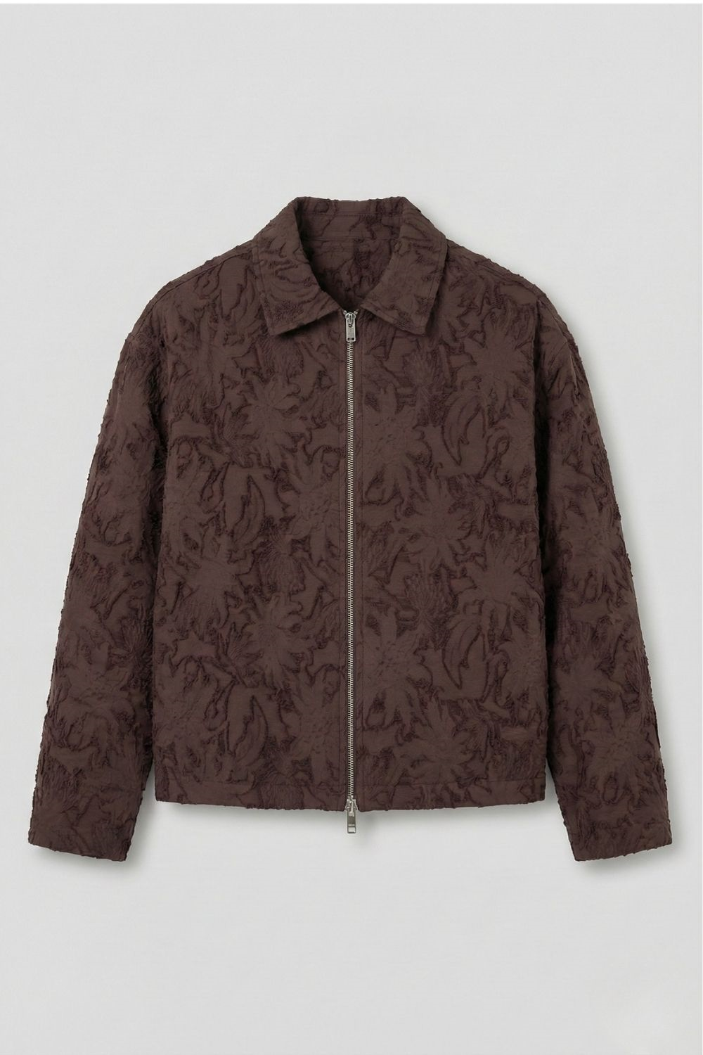 Erkek Desenli Fermuarlı Kahverengi Ceket