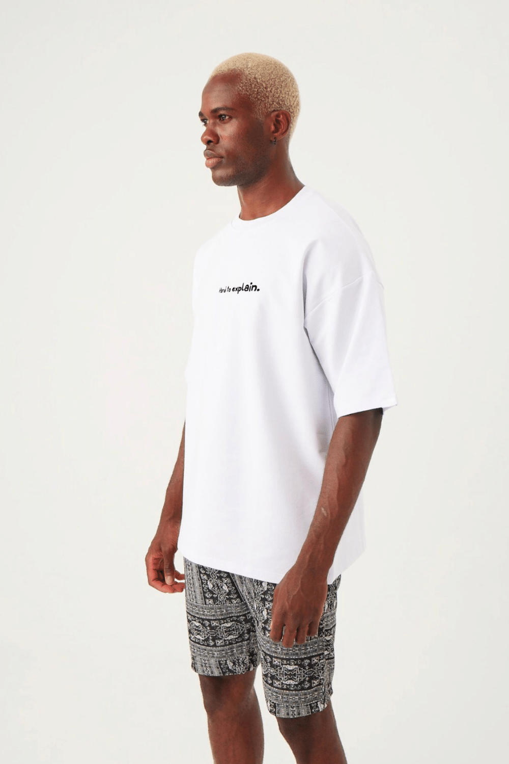 Erkek Hard To Explain Oversize Beyaz T-Shirt