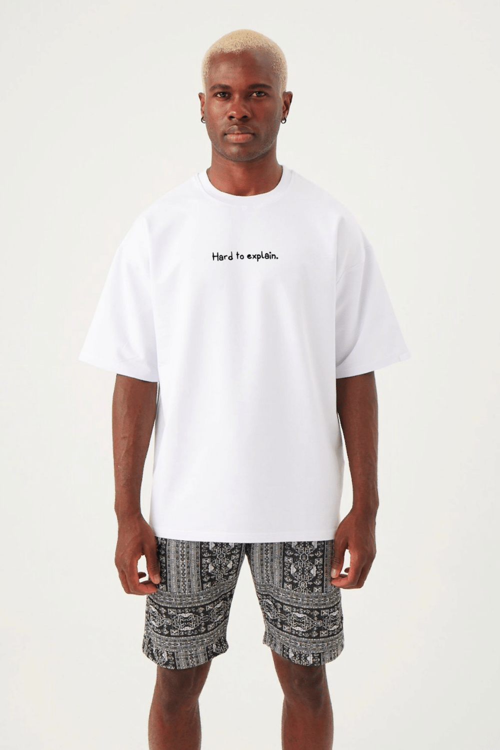Erkek Hard To Explain Oversize Beyaz T-Shirt