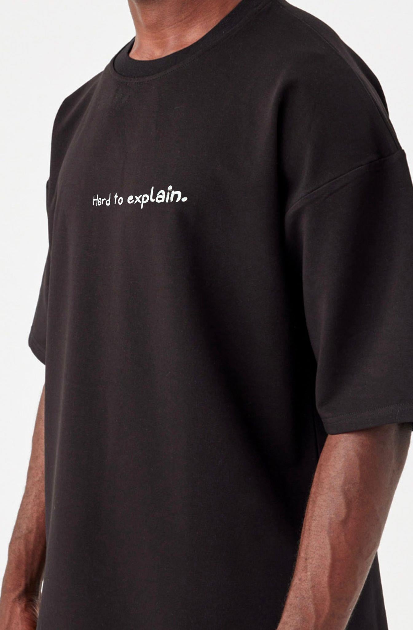 Erkek Hard To Explain Oversize Siyah T-Shirt