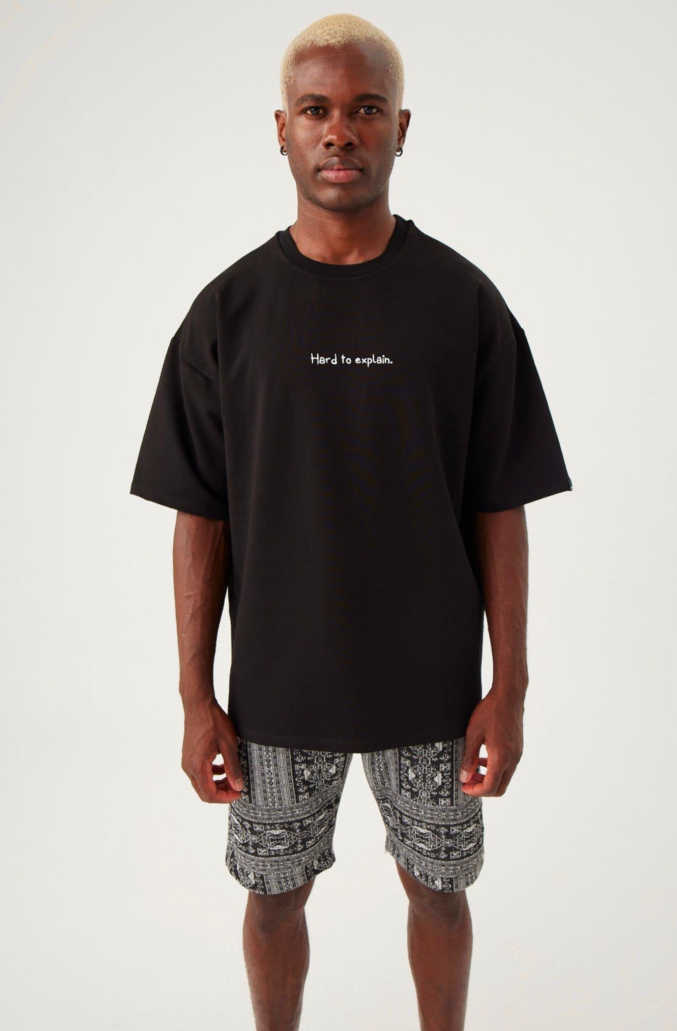 Erkek Hard To Explain Oversize Siyah T-Shirt