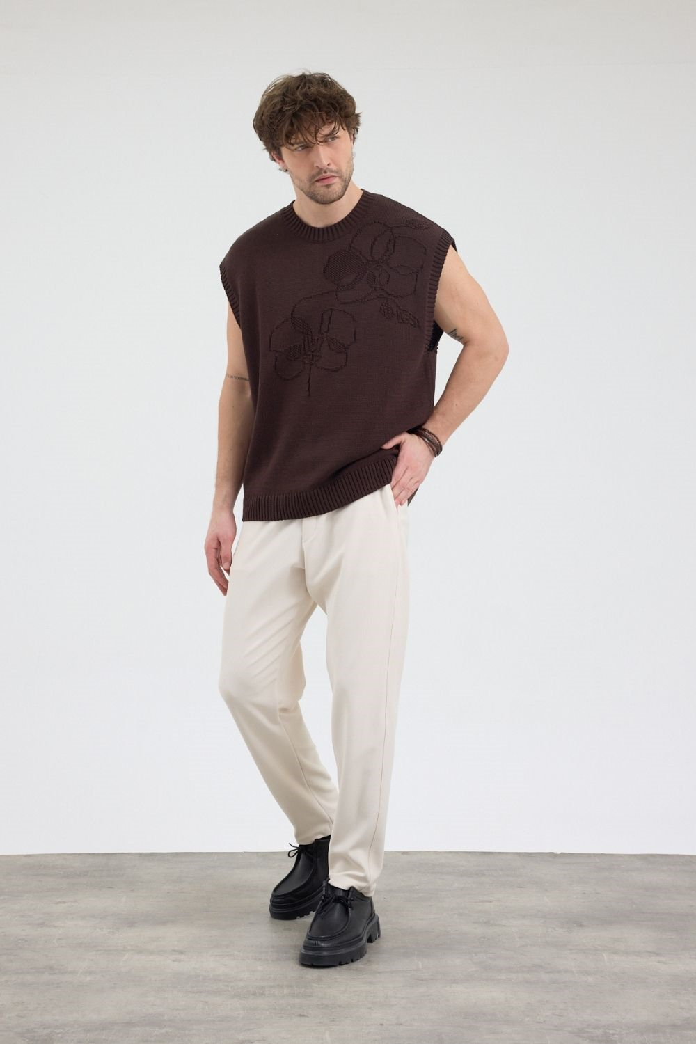 Erkek Kahverengi Jakarlı Süveter