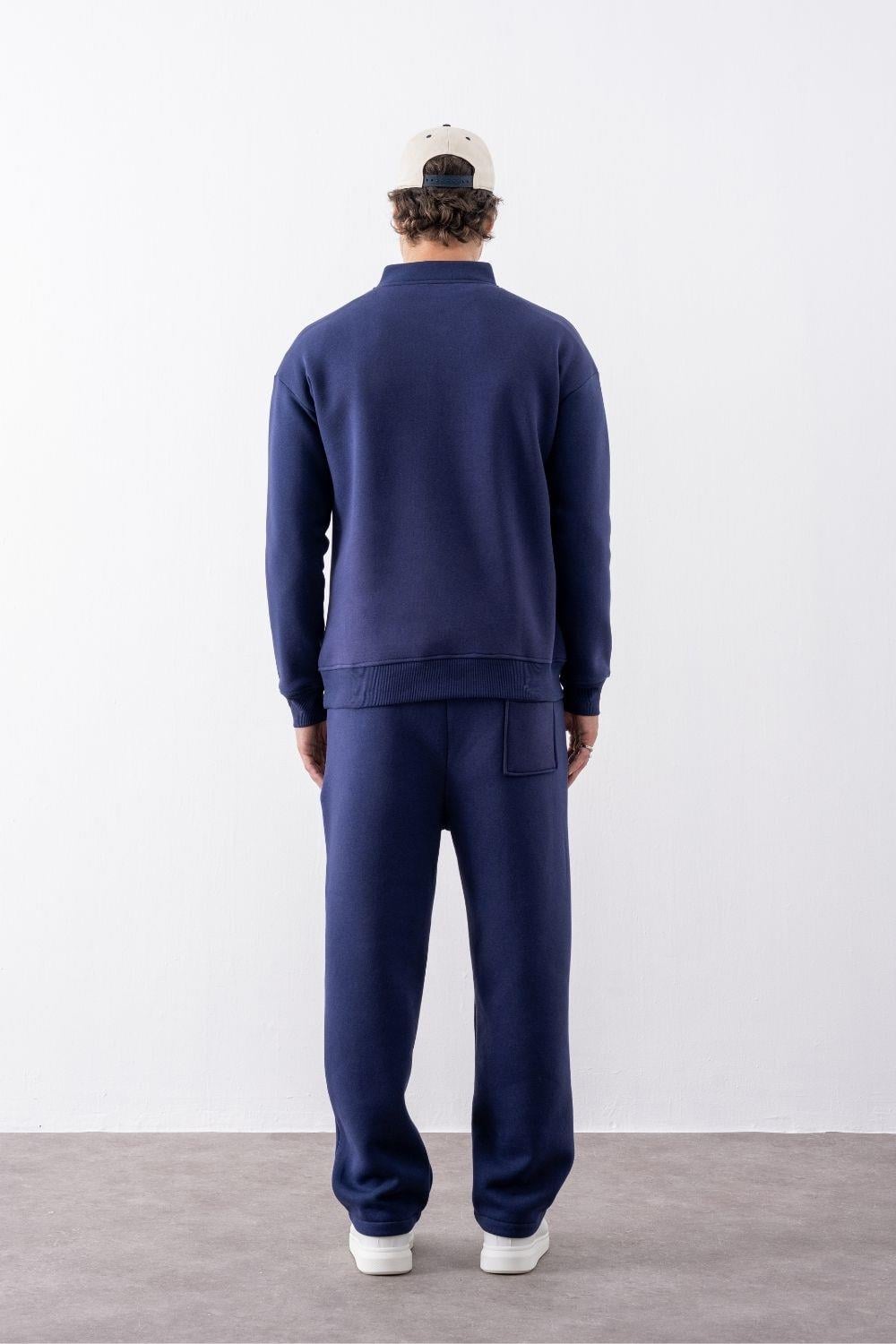 Erkek Lacivert Fermuarlı Oversize Sweatshirt