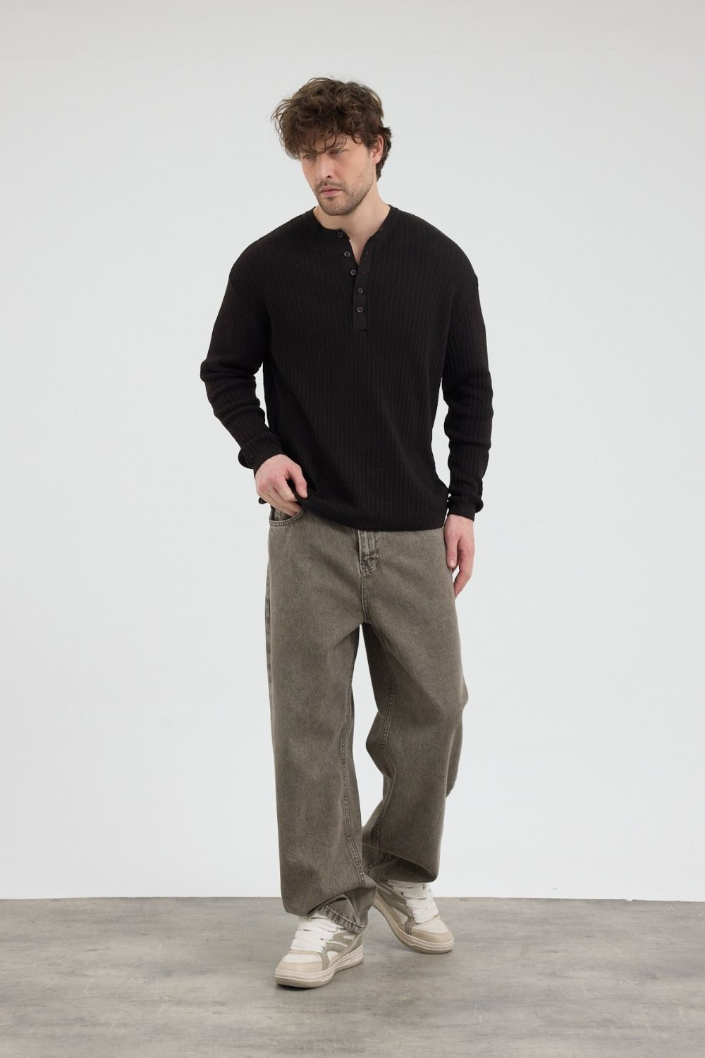 Erkek Loose Fit Haki Kot Pantolon