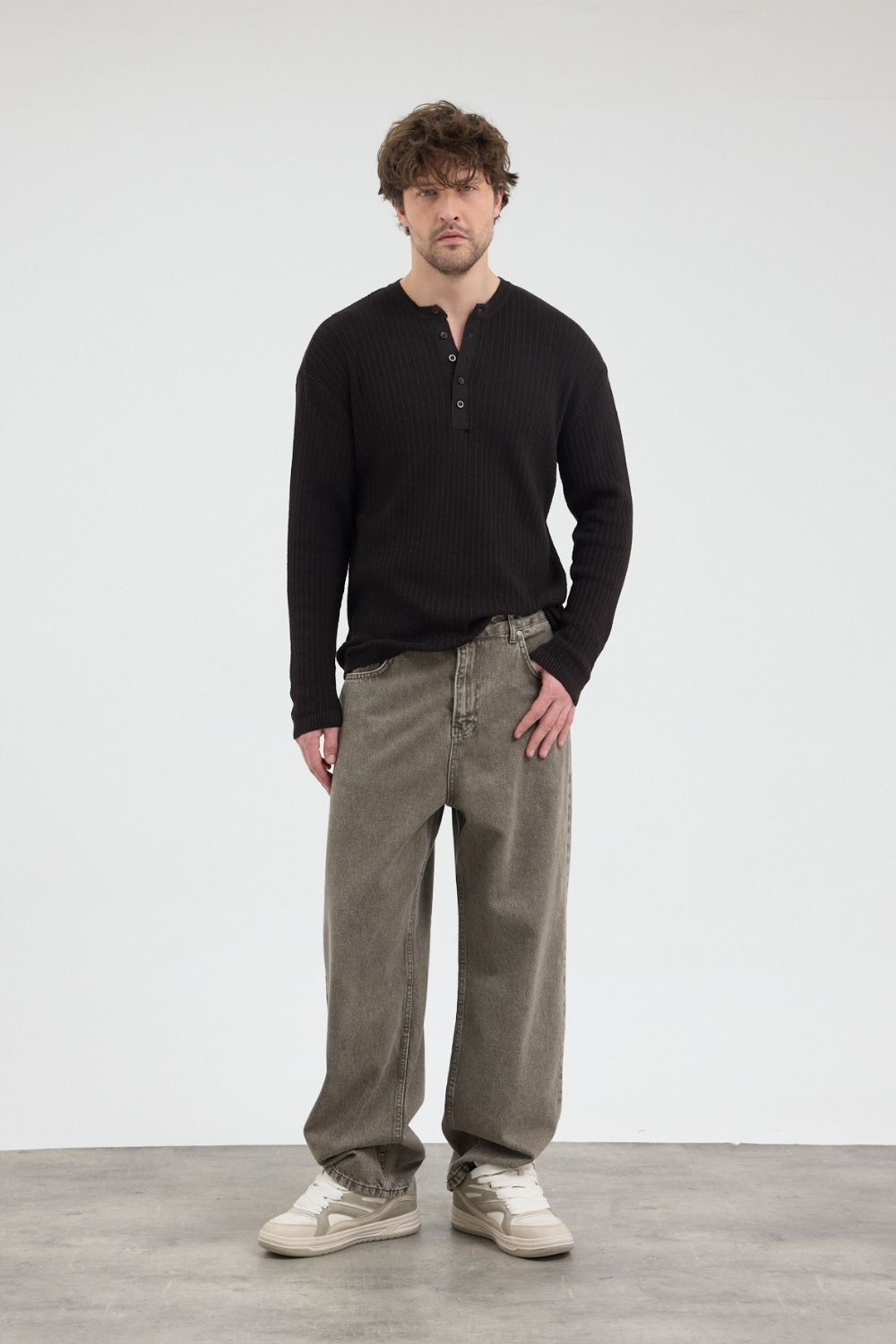 Erkek Loose Fit Haki Kot Pantolon