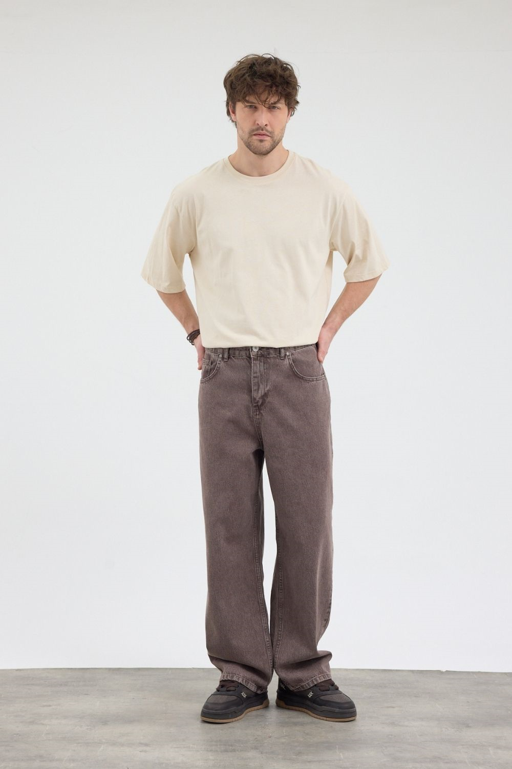 Erkek Loose Fit Kahverengi Pantolon