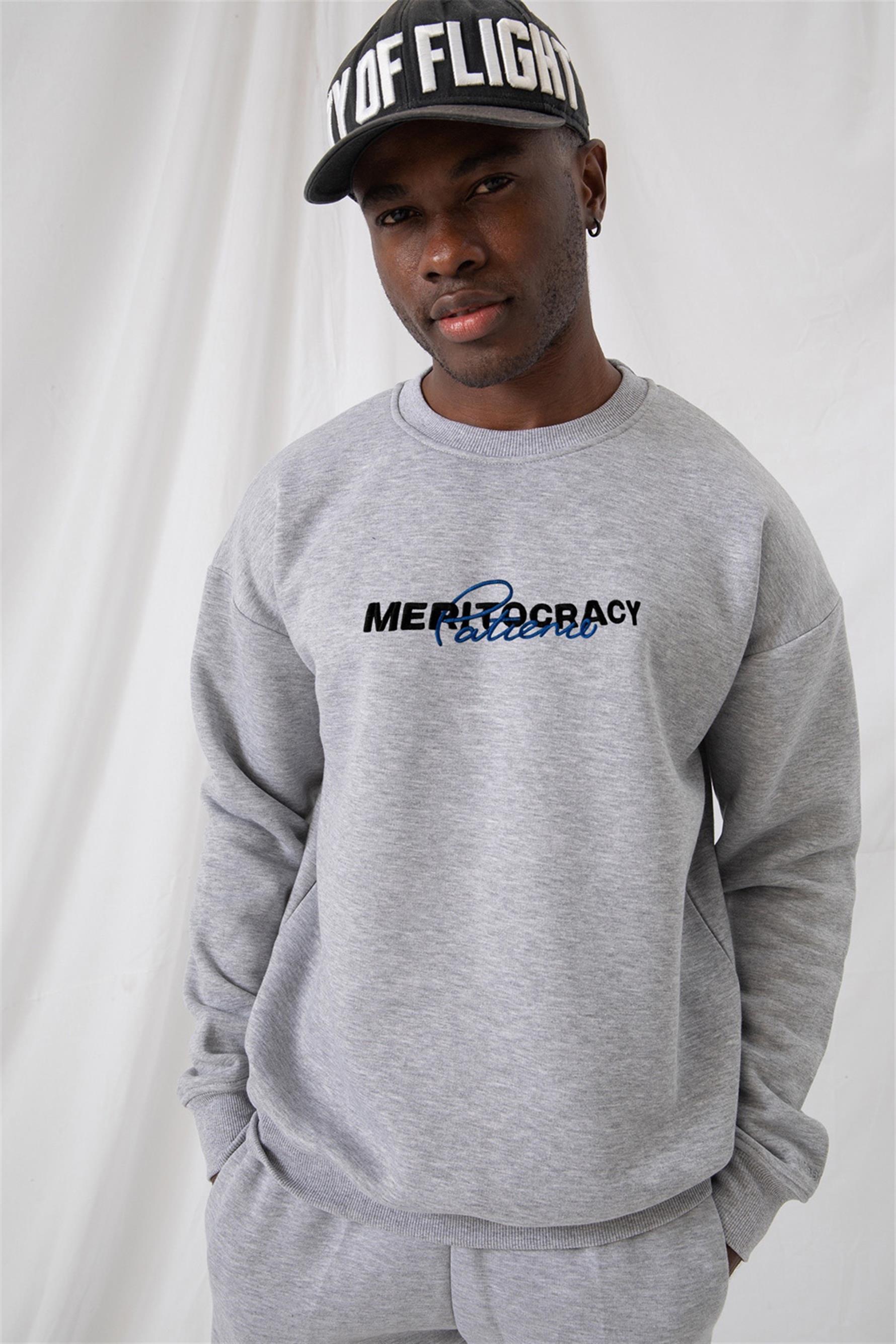 Erkek Meritocracy Oversize Gri Sweatshirt