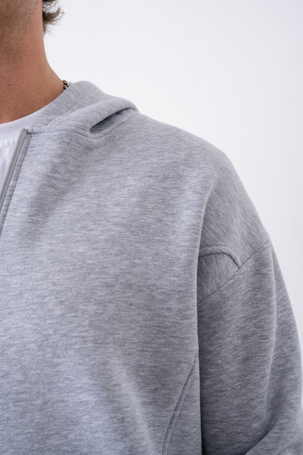 Erkek Oversize Fermuarlı Kapüşonlu Gri Sweatshirt