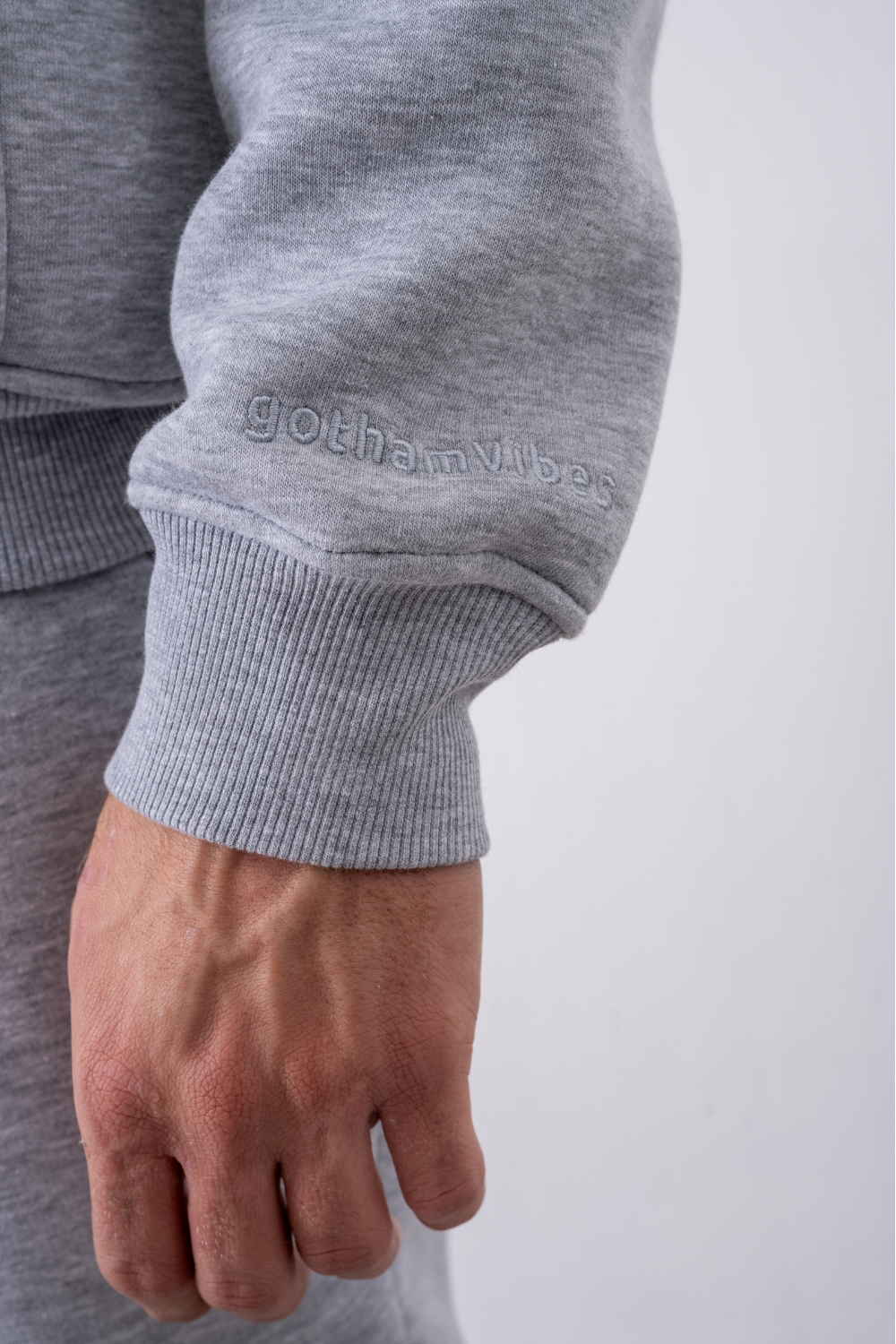 Erkek Oversize Fermuarlı Kapüşonlu Gri Sweatshirt