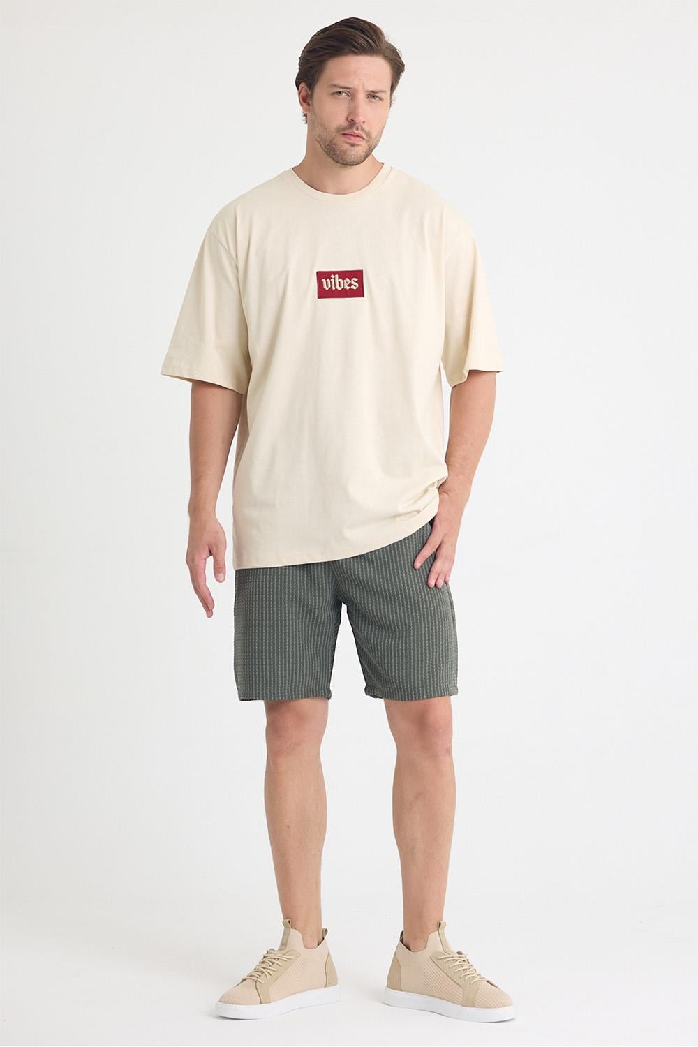 Erkek Relaxed 003 Oversize Krem T-Shirt