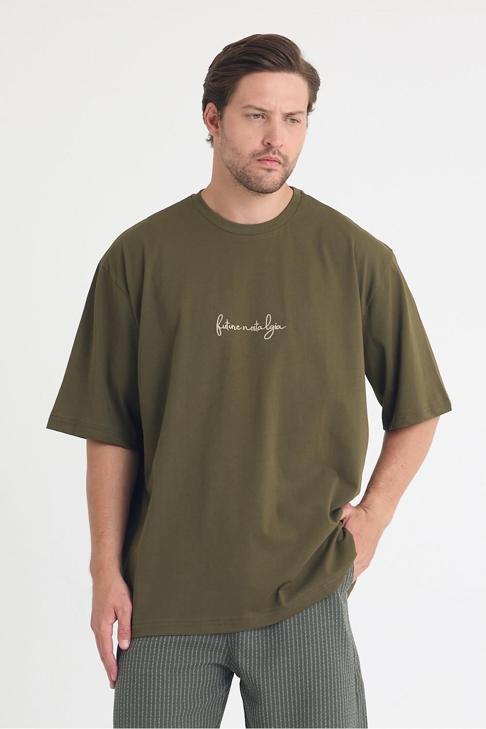 Erkek Relaxed 004 Oversize Haki T-Shirt
