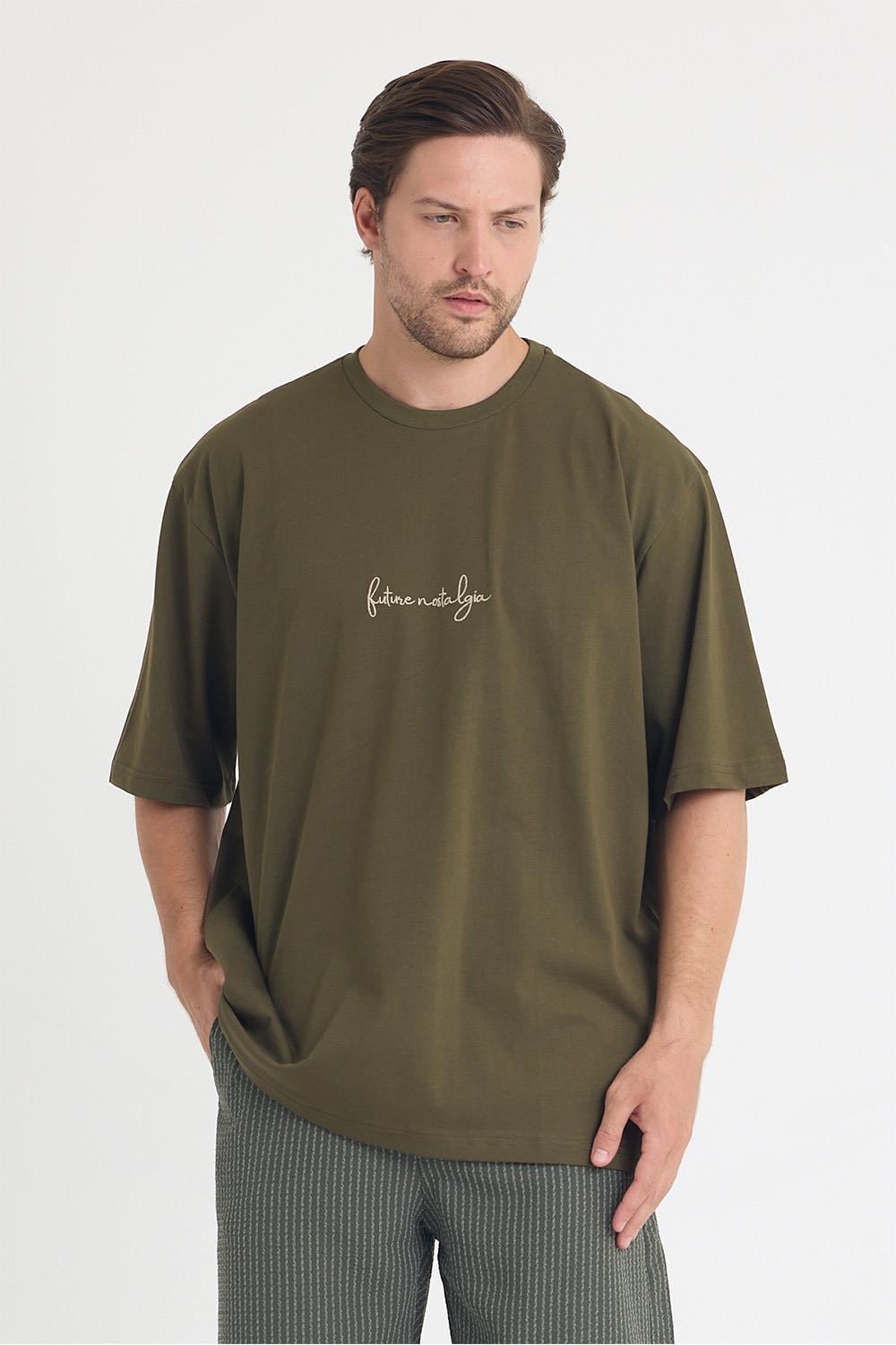 Erkek Relaxed 004 Oversize Haki T-Shirt
