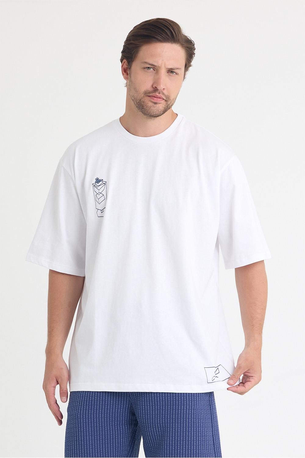 Erkek Relaxed 005 Oversize Beyaz T-Shirt