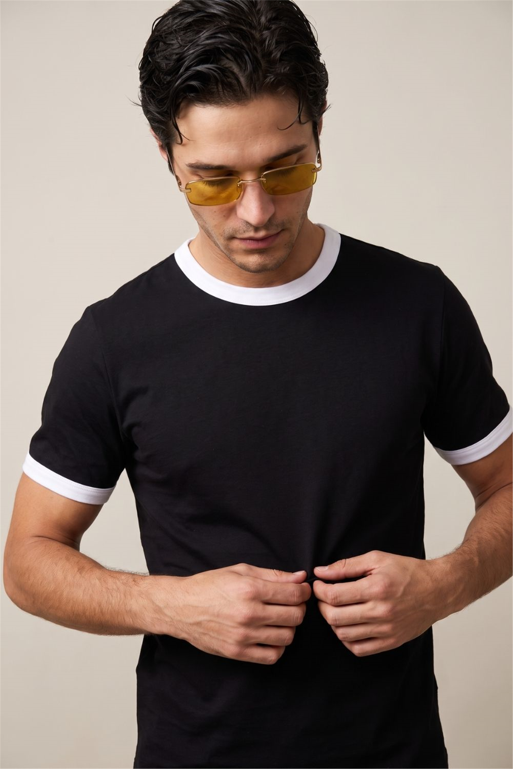 Erkek Ringer Siyah T-Shirt