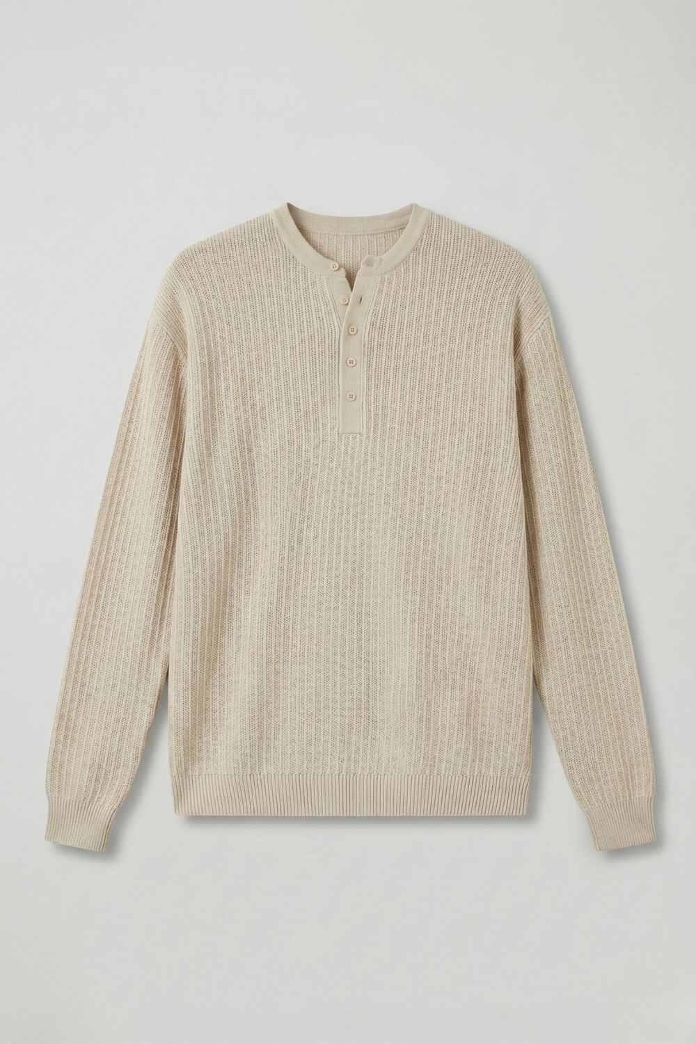 Erkek Fitilli Düğmeli Bej İnce Kazak