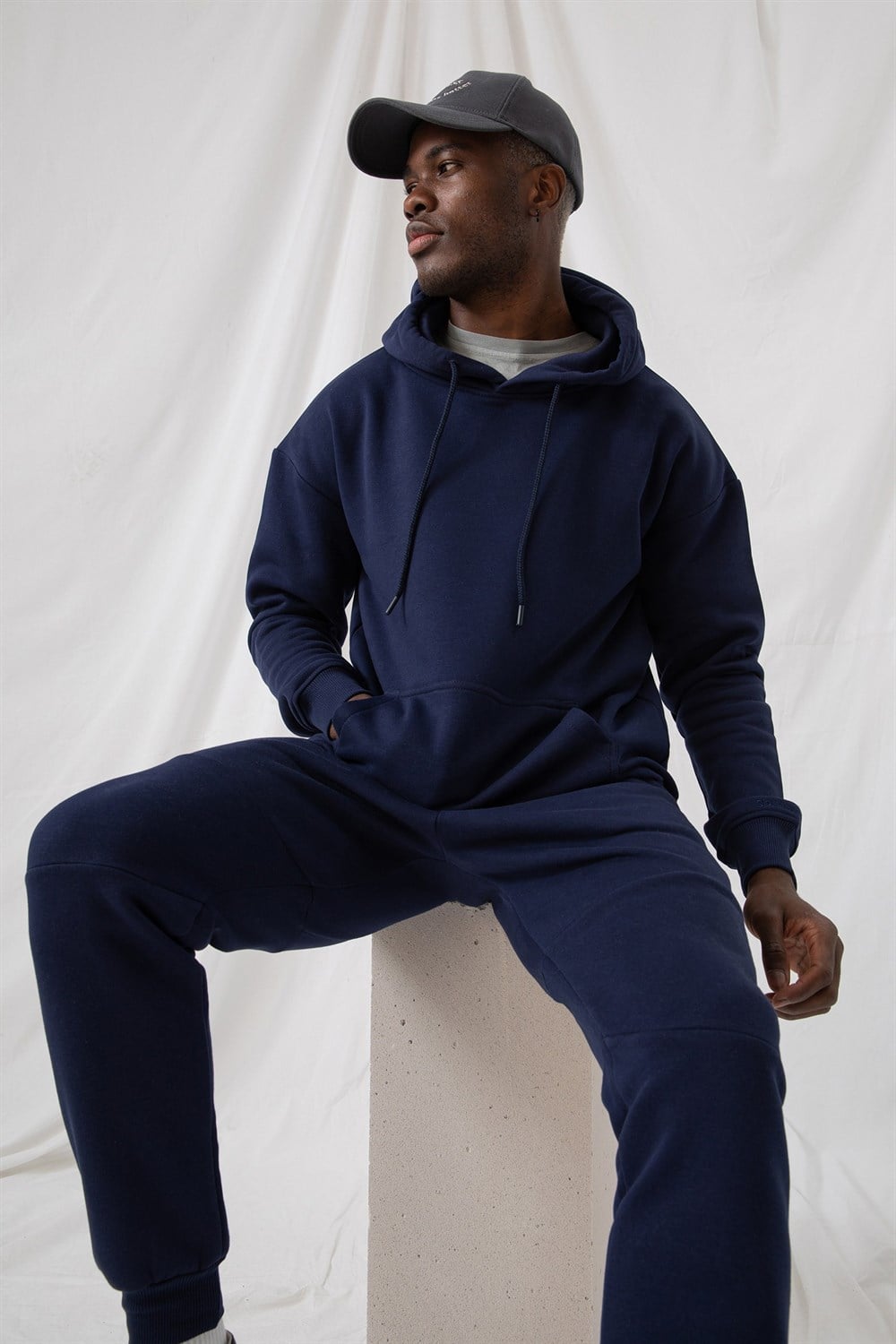 Erkek Stay Oversize Lacivert Hoodie Sweatshirt