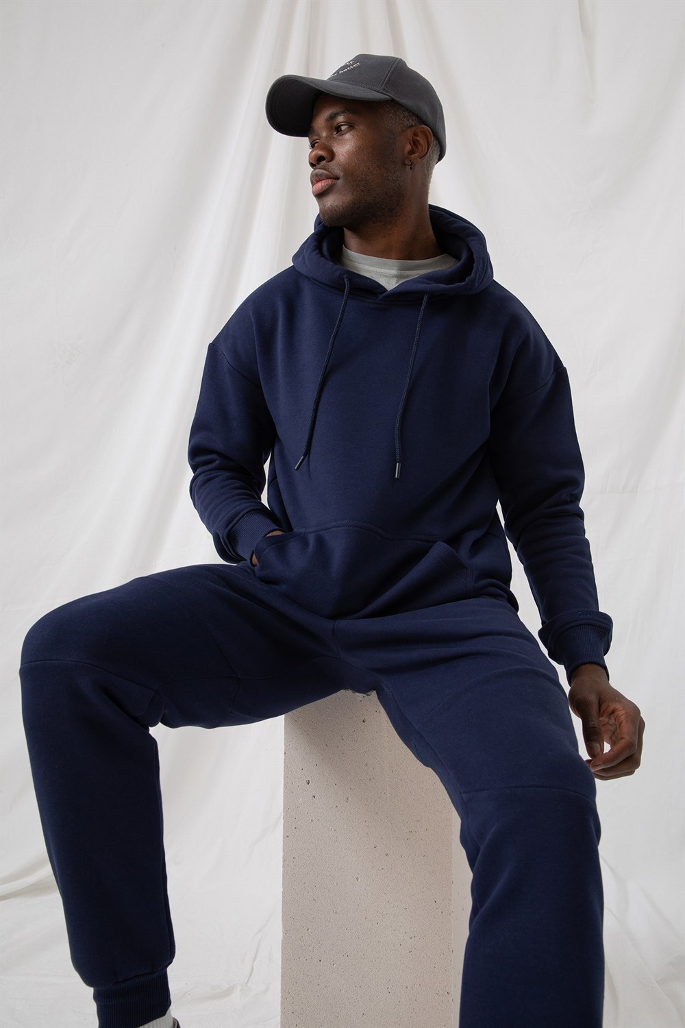 Erkek Stay Oversize Lacivert Hoodie Sweatshirt