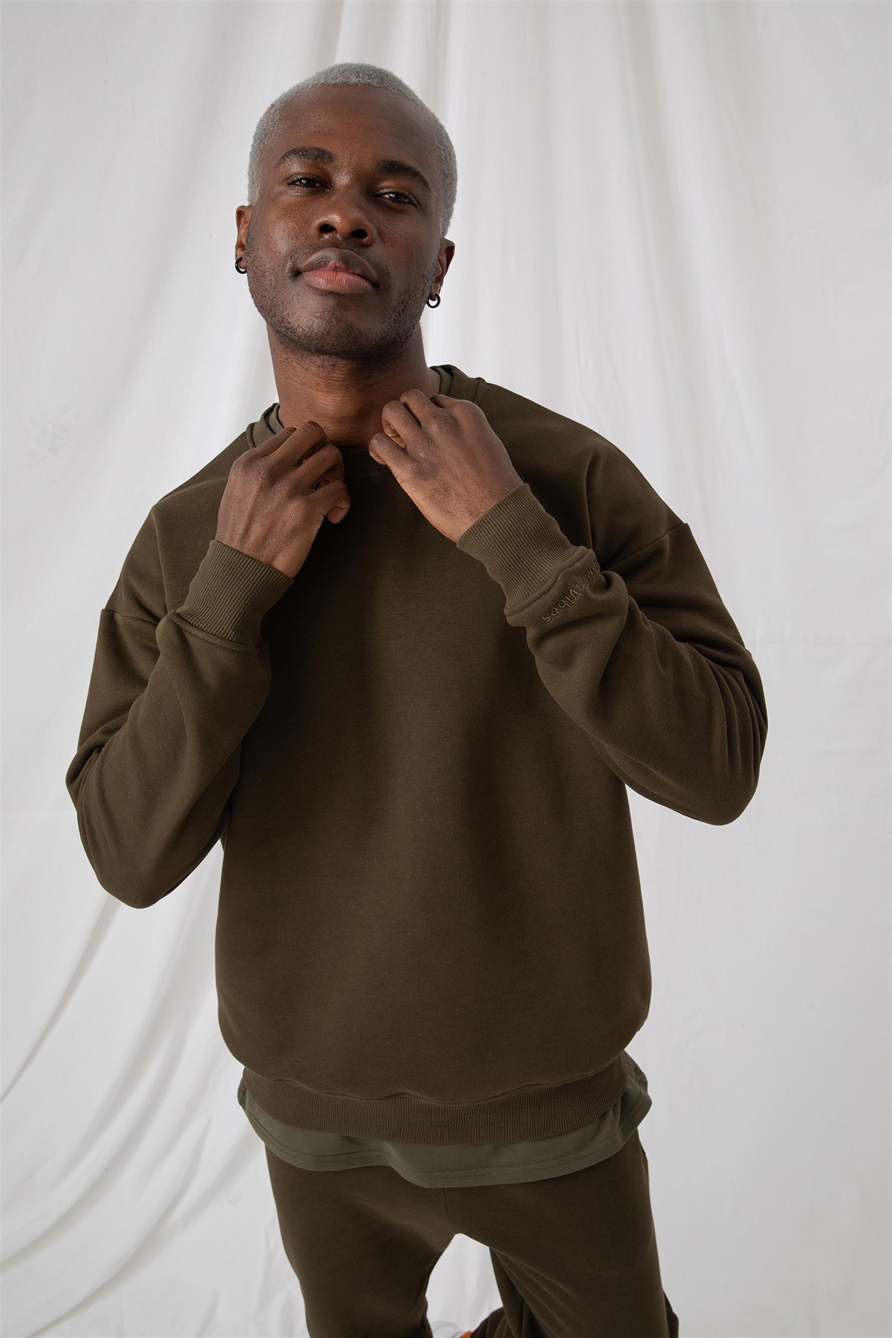 Erkek Vibe Oversize Haki Sweatshirt