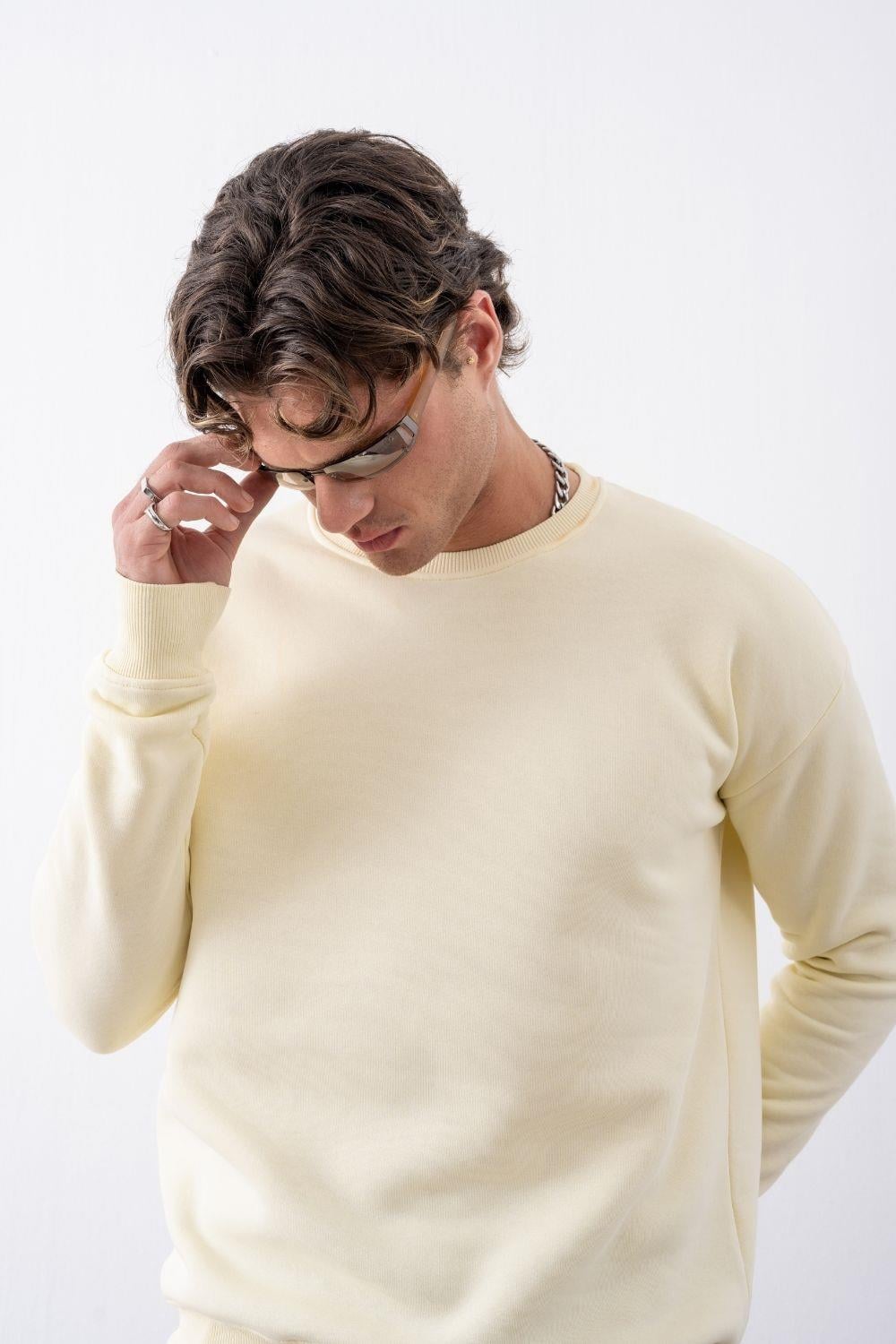 Erkek Vibe Oversize Krem Sweatshirt