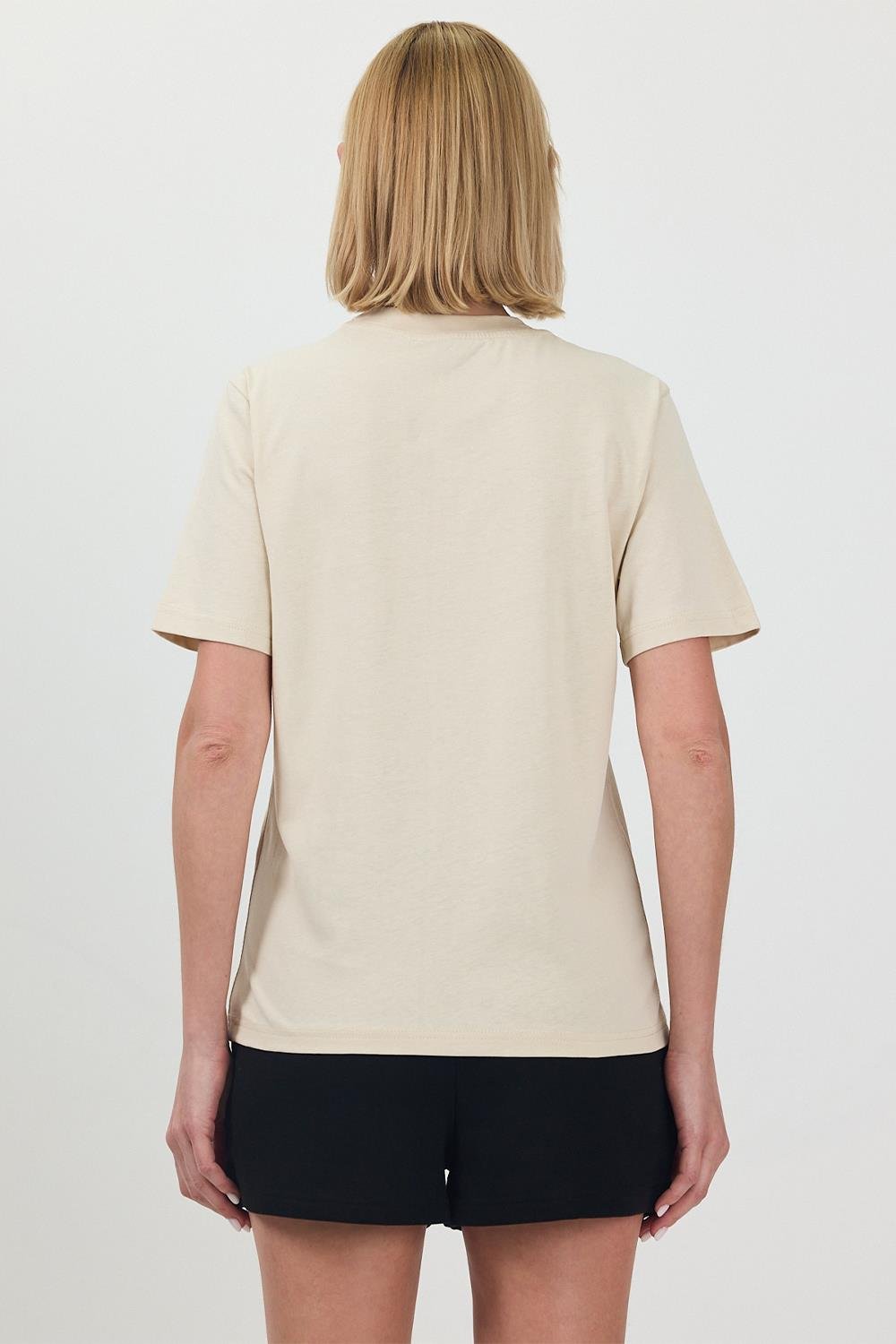 Kadın Basic Krem T-Shirt