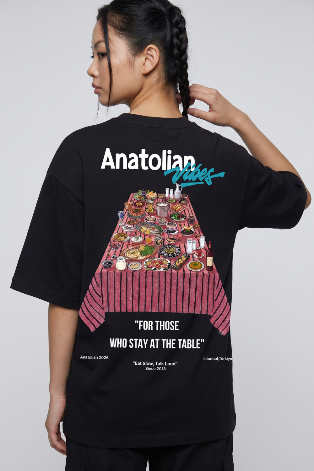 Kadın Anatolian Oversize Siyah Premium T-Shirt