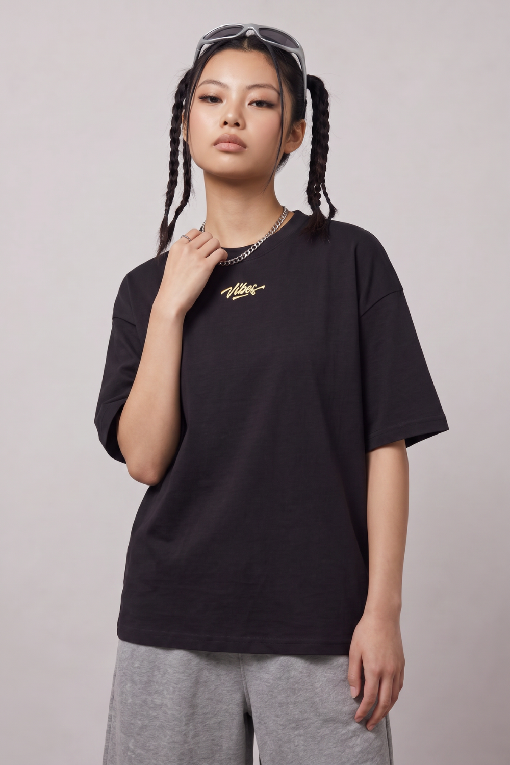 Kadın Rhytm Oversize Siyah Premium T-Shirt