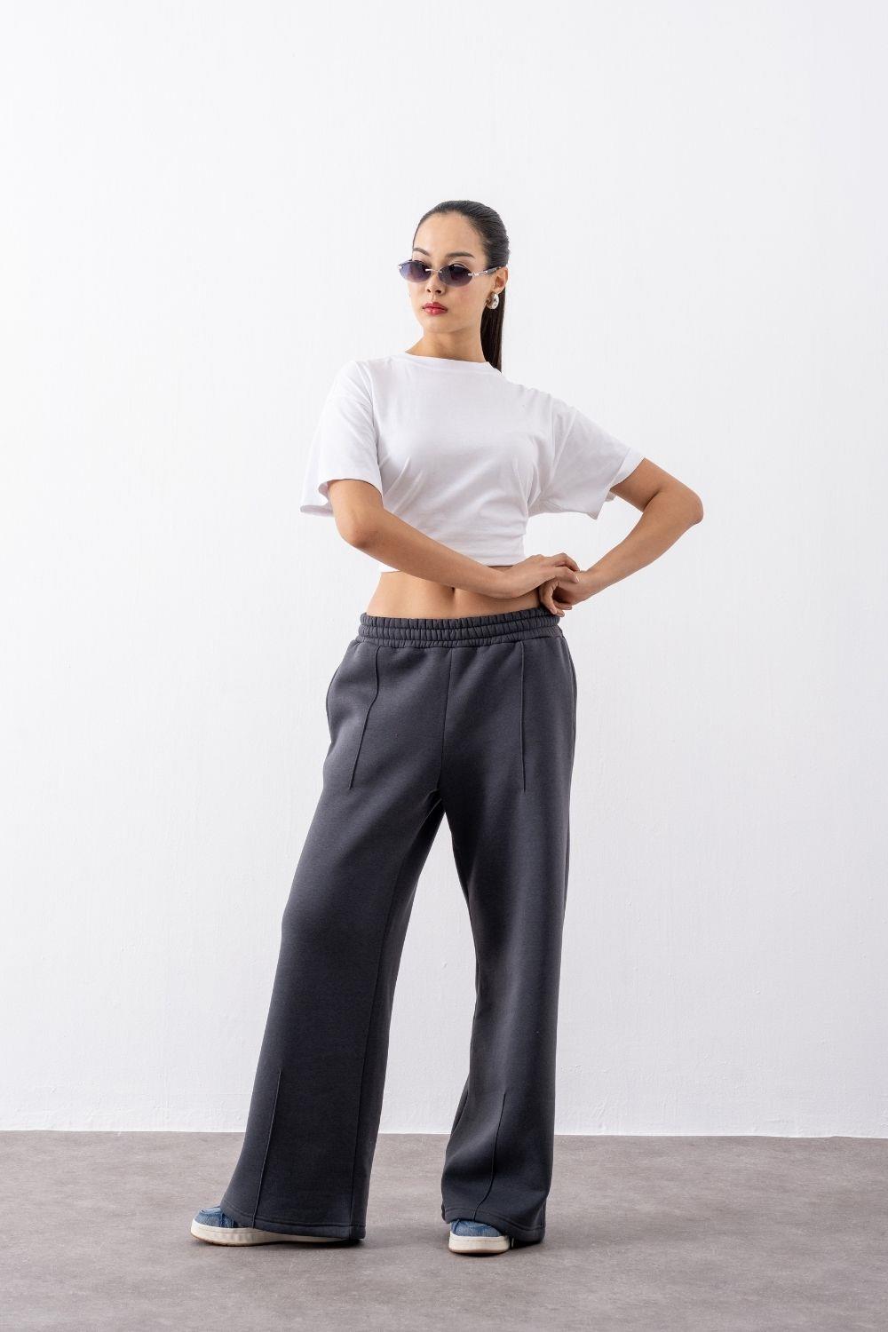 Kadın Chill Bol Paça Antrasit Eşofman Alt