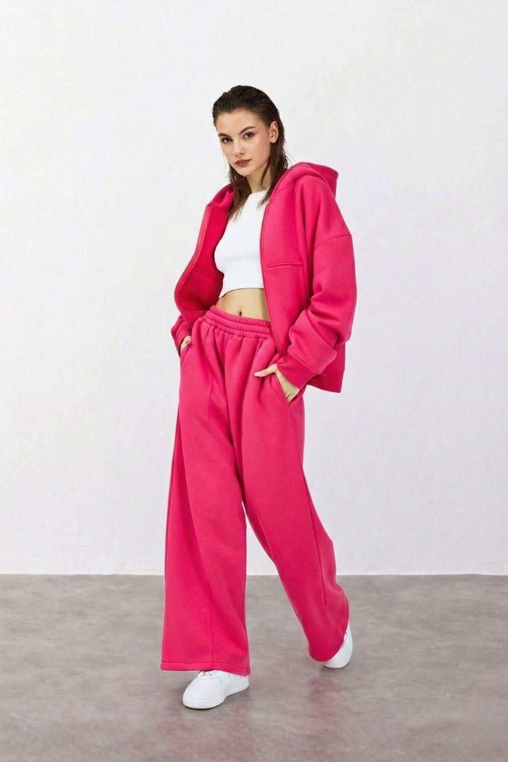 Kadın Chill Bol Paça Fuşya Eşofman Alt